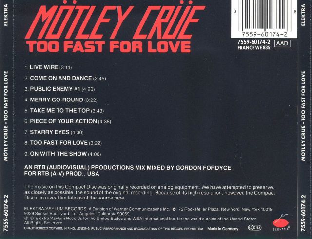 Mötley Crüe - Too Fast for Love (1981)