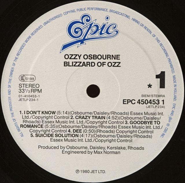 Ozzy Osbourne - Blizzard of Ozz (1980)